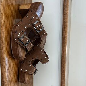 Vince Camuto Tan Suede Clogs with Buckle